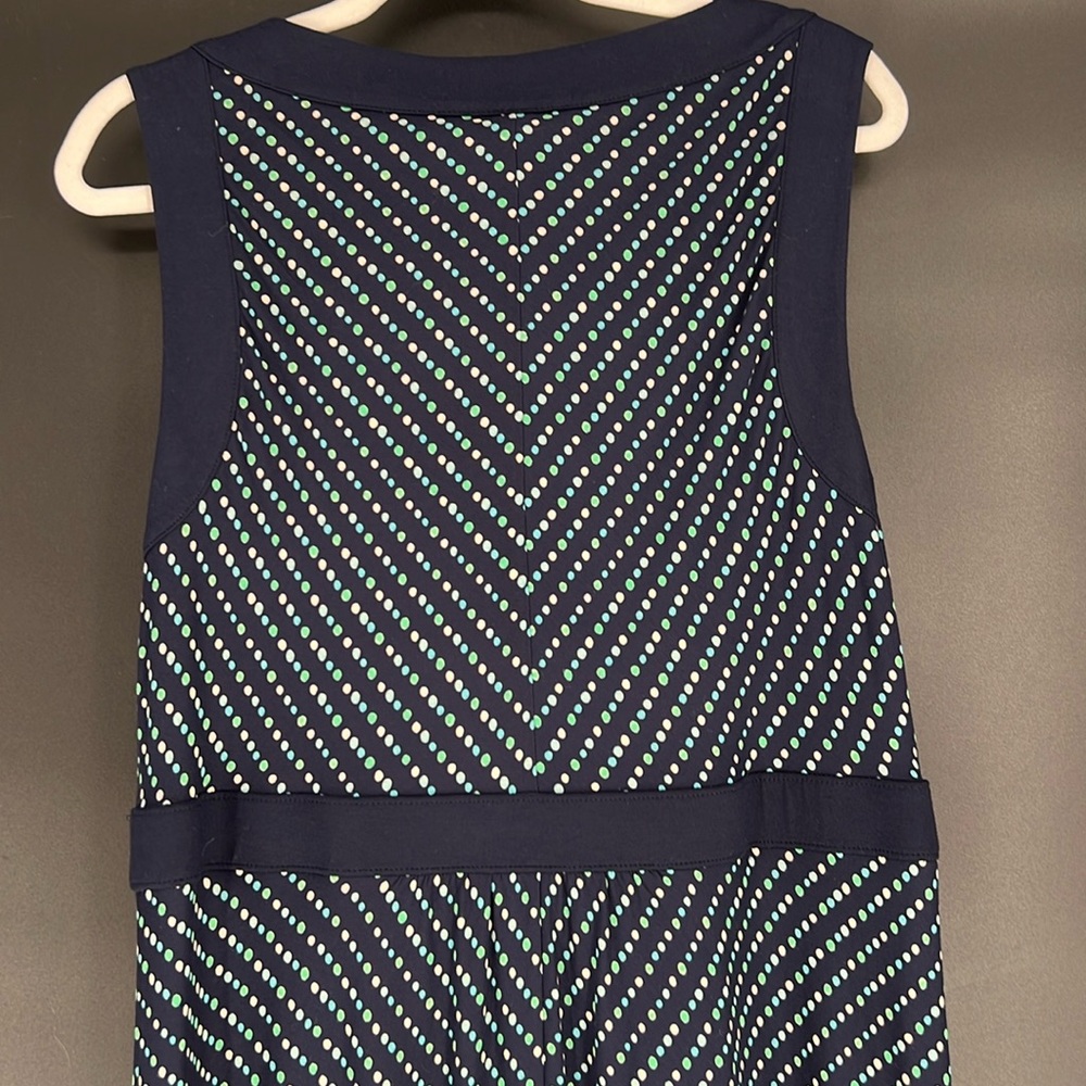 Lands' End Navy Sleeveless Chevron Dot Maxi Dress with Teal and White Dots - Picture 3 of 7